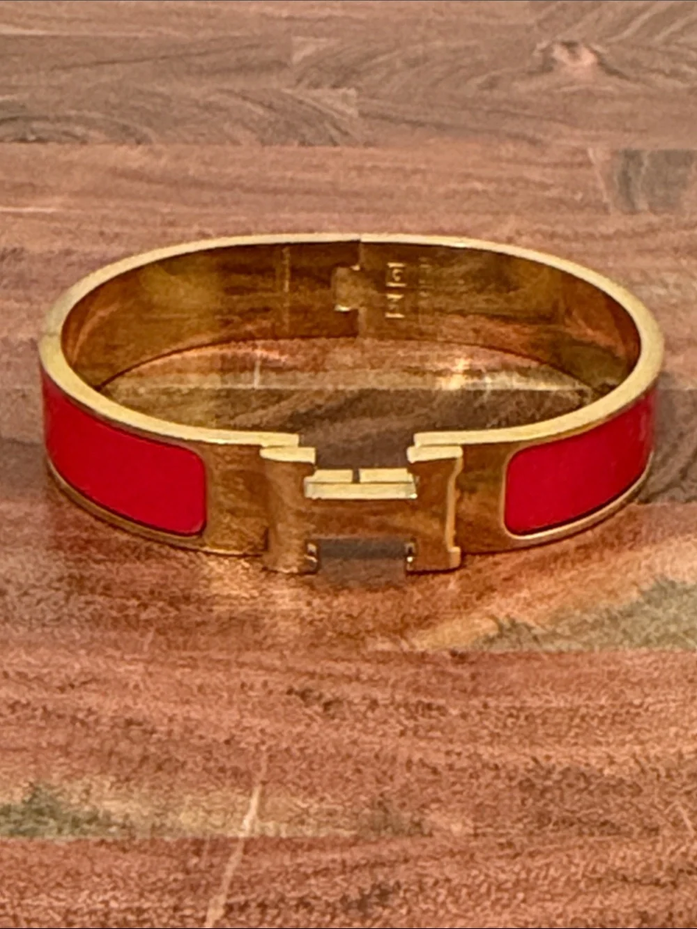 Hermes Clic H Bracelet Red Enamel and Gold PM